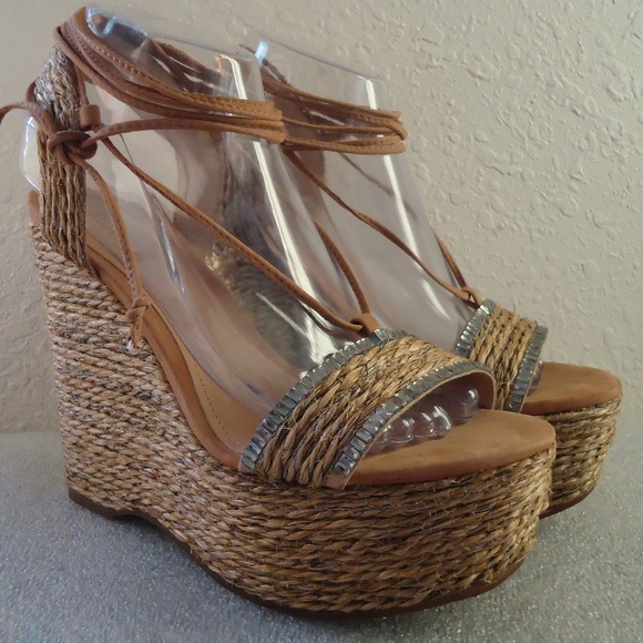 NWB SCHUTZ Natural Desert Aveline Lace Up Wedge Espadrilles Sandals Size-8B/38 - Picture 2 of 12